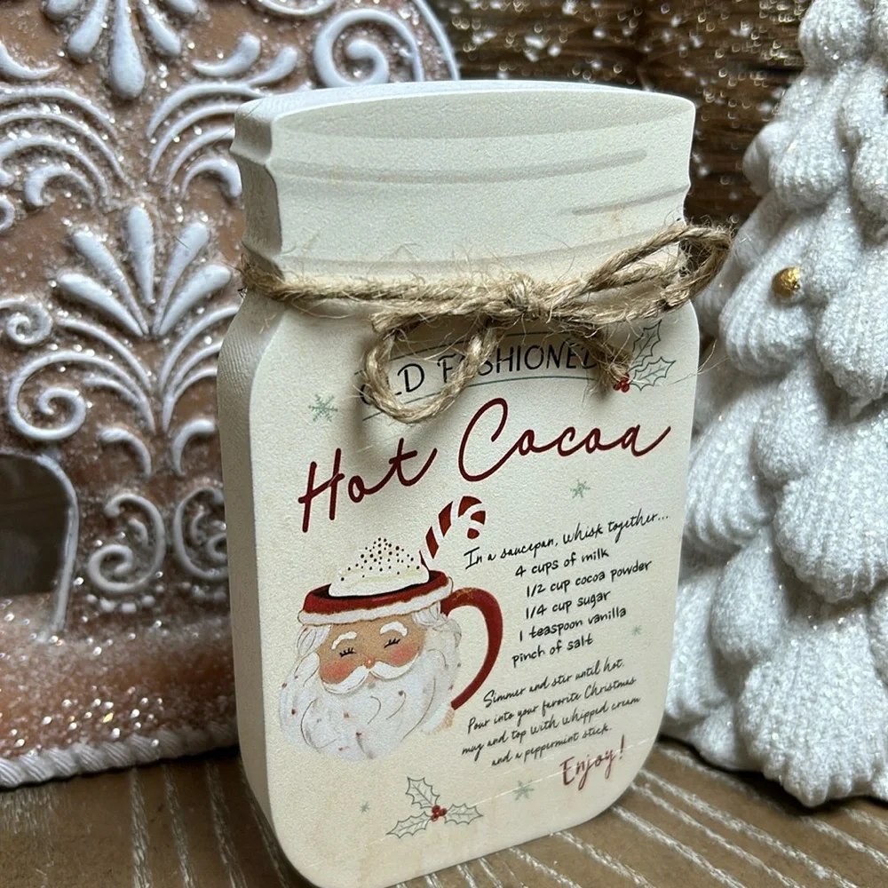 NEW! Christmas Holiday Farmhouse Old Fashioned Hot Cocoa Mason Jar Wood Sign